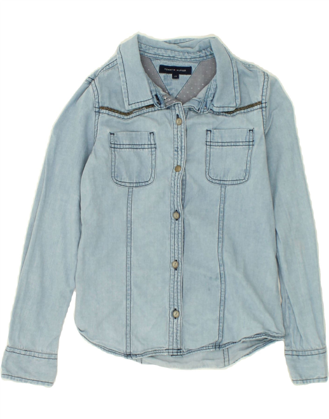 TOMMY HILFIGER Girls Denim Shirt 7-8 Years Blue Cotton Vintage Tommy Hilfiger and Second-Hand Tommy Hilfiger from Messina Hembry 