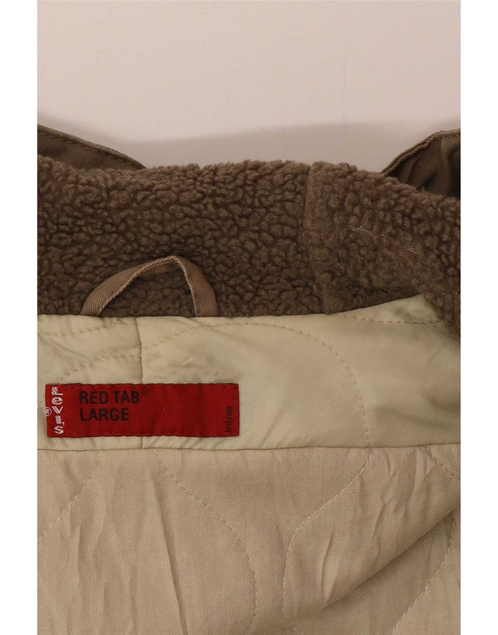 Jaqueta Parka masculina com capuz Levi's UK 40 grande algodão bege