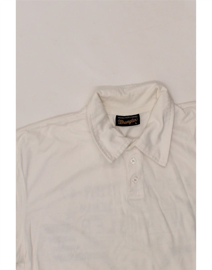 WRANGLER Mens Graphic Polo Shirt Large White Cotton Vintage Wrangler and Second-Hand Wrangler from Messina Hembry 