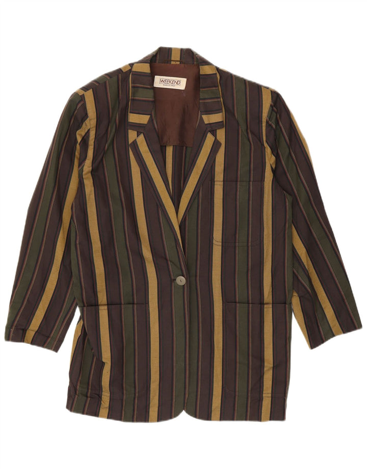 Jaqueta blazer feminina de fim de semana com 1 botão UK 14 grande listrada multicolorida