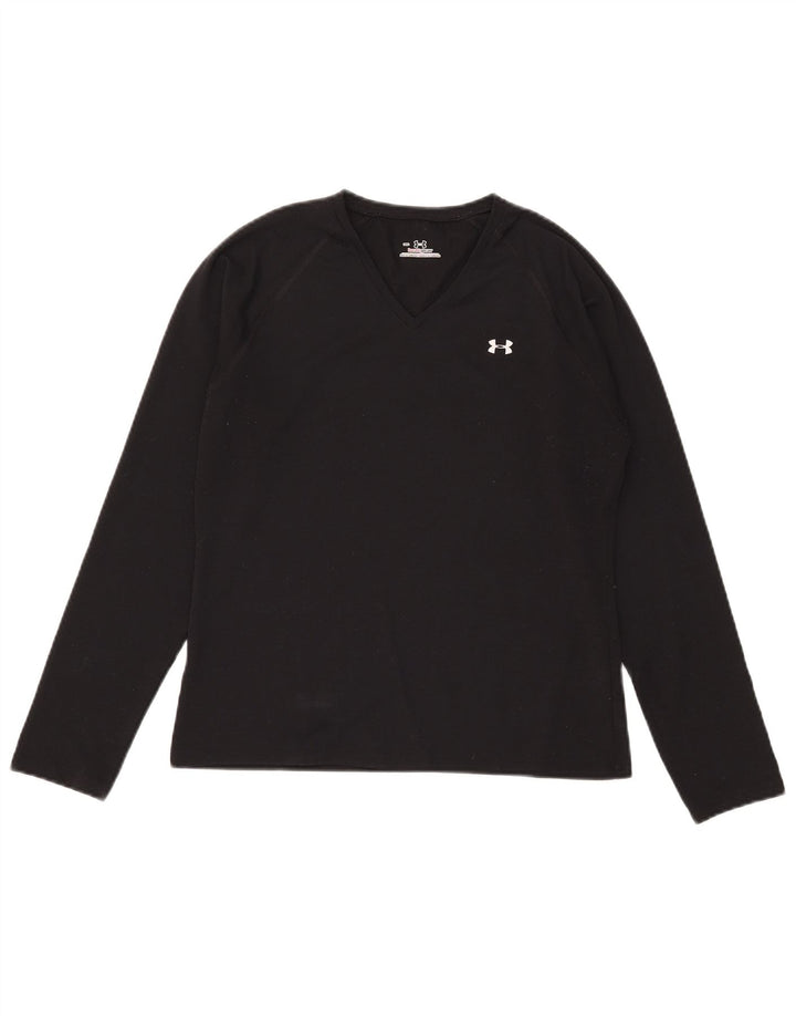 Top feminino Under Armour manga comprida UK 12 poliéster preto médio