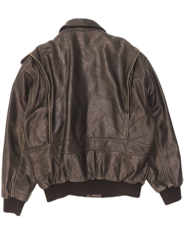 Jaqueta de couro militar masculina vintage UK 42 XL preta
