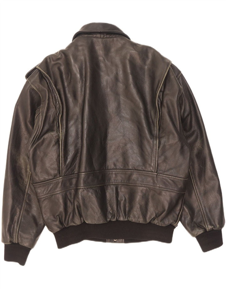 Jaqueta de couro militar masculina vintage UK 42 XL preta
