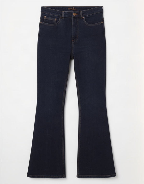Marks & Spencer Womens Flared Jeans UK 12 Medium W30 L27 Navy Blue
