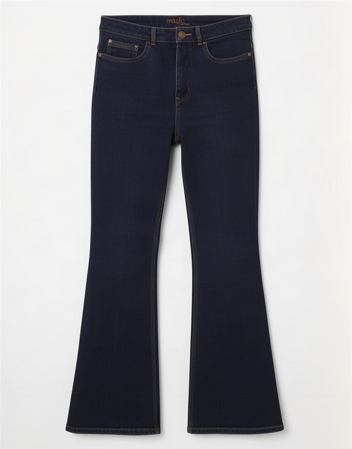 Jeans feminino Marks & Spencer Flared UK 12 médio W30 L27 azul marinho