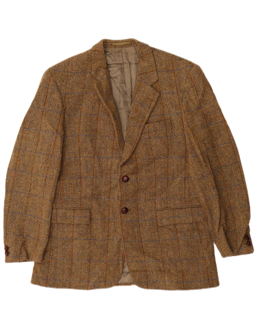 Jaqueta blazer masculina de 2 botões HARRIS TWEED Reino Unido 38 espinha de peixe marrom médio