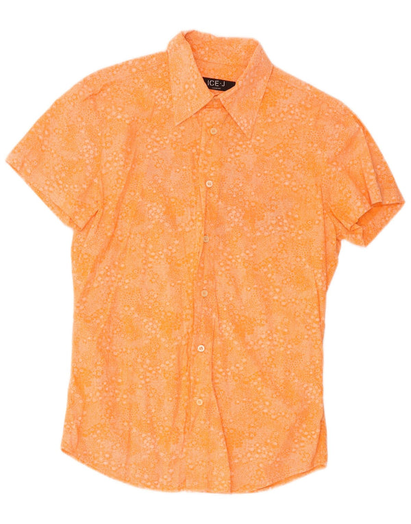 Camisa masculina gráfica Iceberg de manga curta laranja média de algodão floral