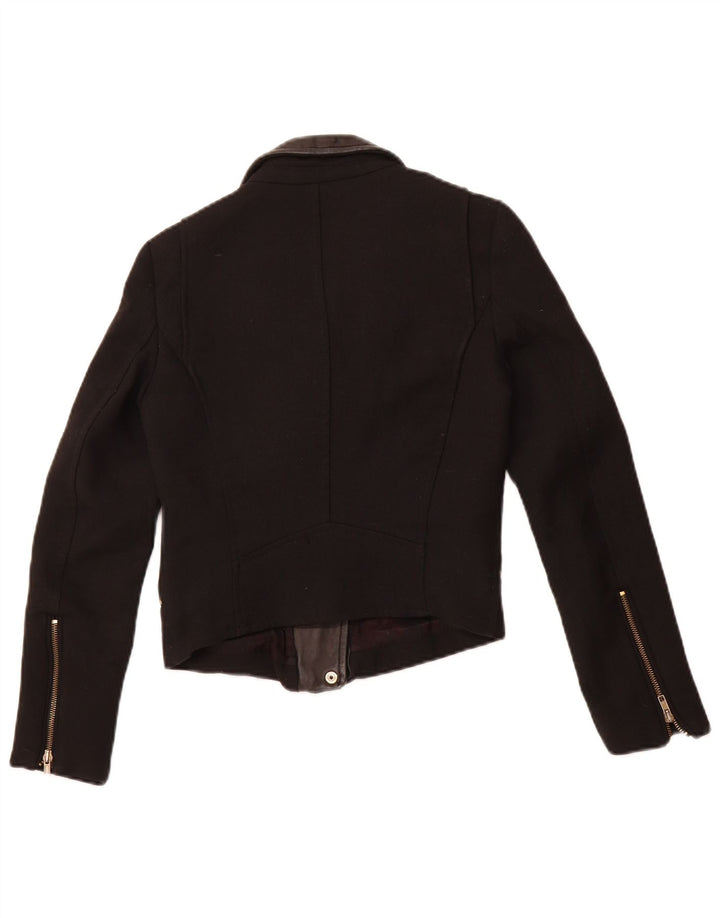 Jaqueta feminina ZARA Crop Biker UK 6 XS poliéster preto