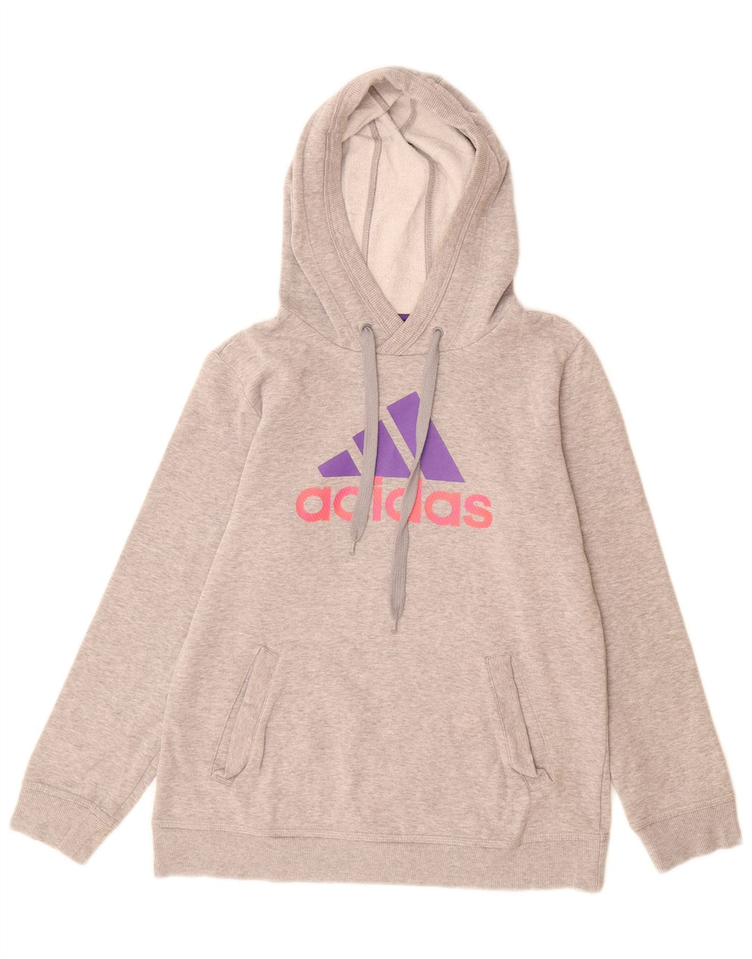 Jumper com capuz gráfico feminino Adidas UK 12 cinza médio