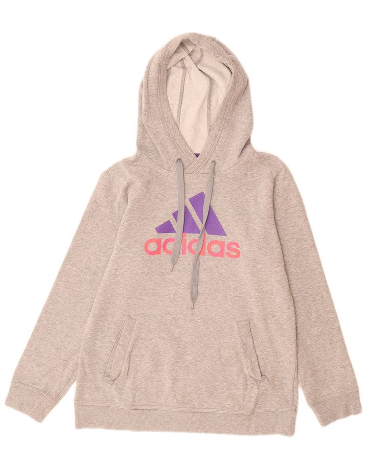 Jumper com capuz gráfico feminino Adidas UK 12 cinza médio