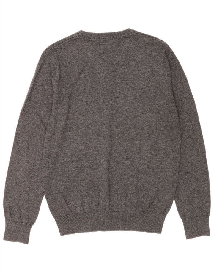 Suéter masculino Calvin Klein com decote em V, algodão manchado cinza médio