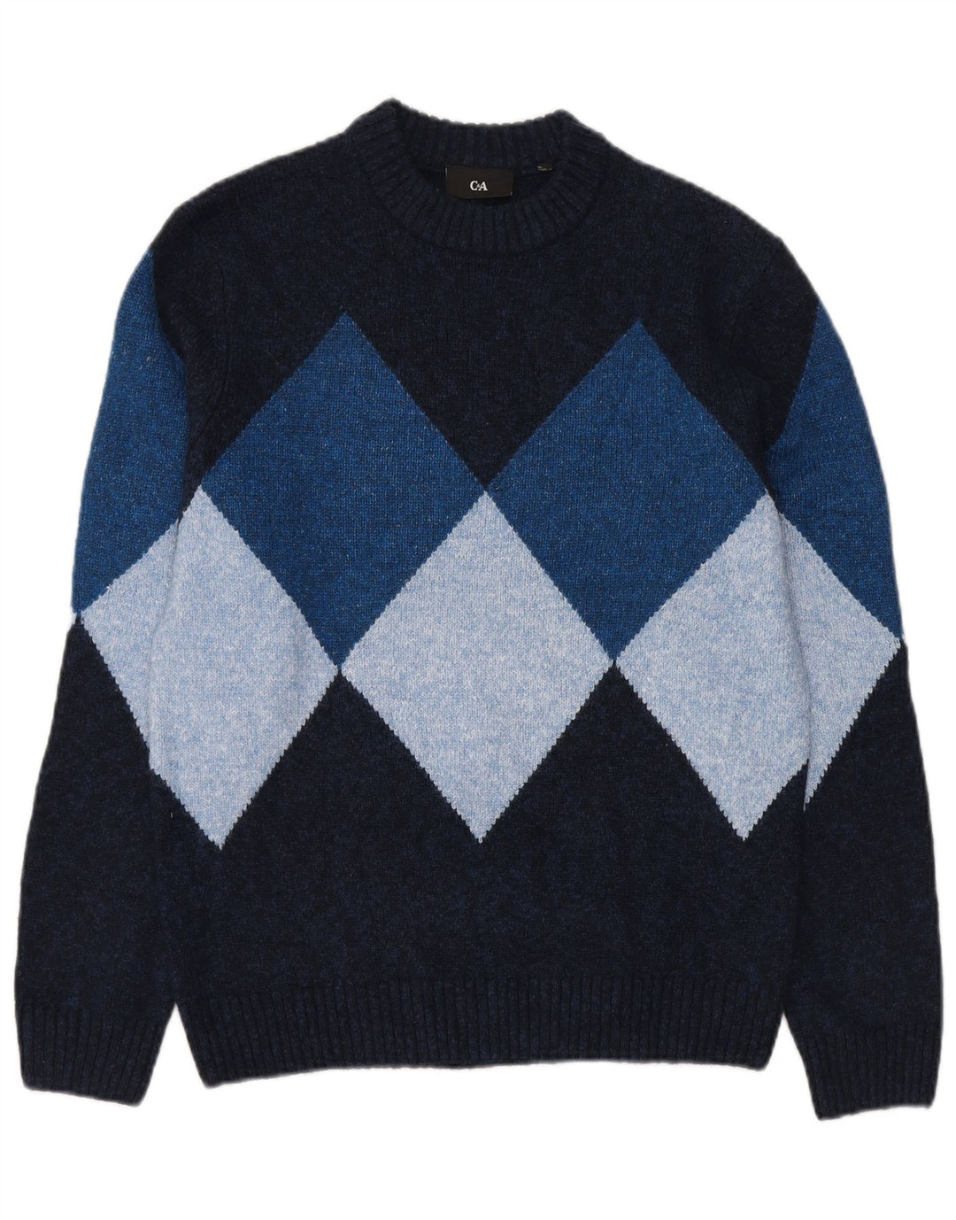 Suéter masculino C&A com gola redonda pequeno azul marinho Argyle/Diamante