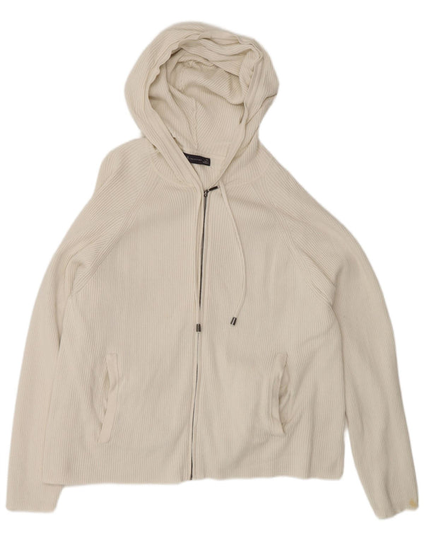 Suéter cardigã feminino com capuz Marks & Spencer UK 18 XL algodão branco