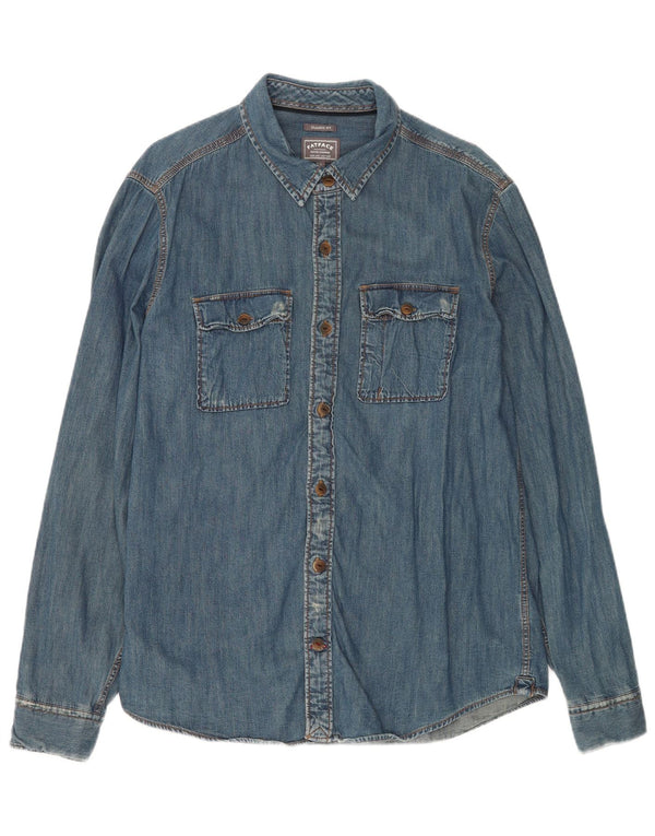 Fat Face Mens Classic Fit Camisa Jeans Grande Algodão Azul