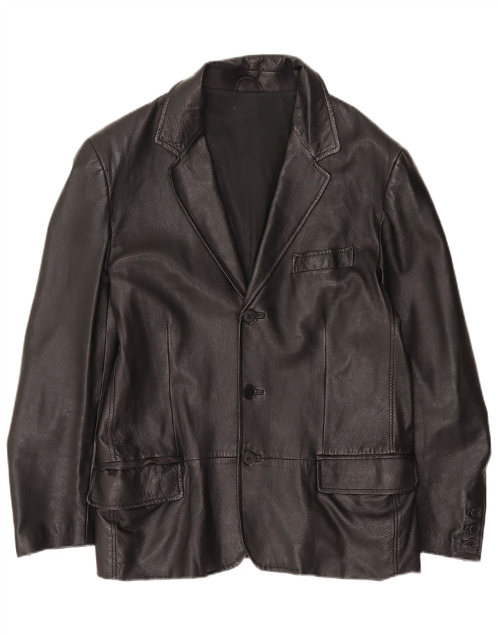 Jaqueta blazer de couro masculina vintage com 3 botões IT 50 couro preto grande