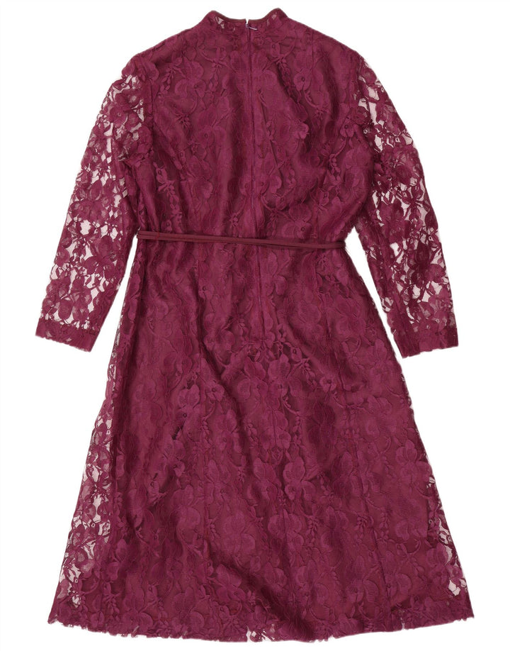 ESCO Vestido feminino de manga comprida evasê IT 46 grande roxo floral poliéster