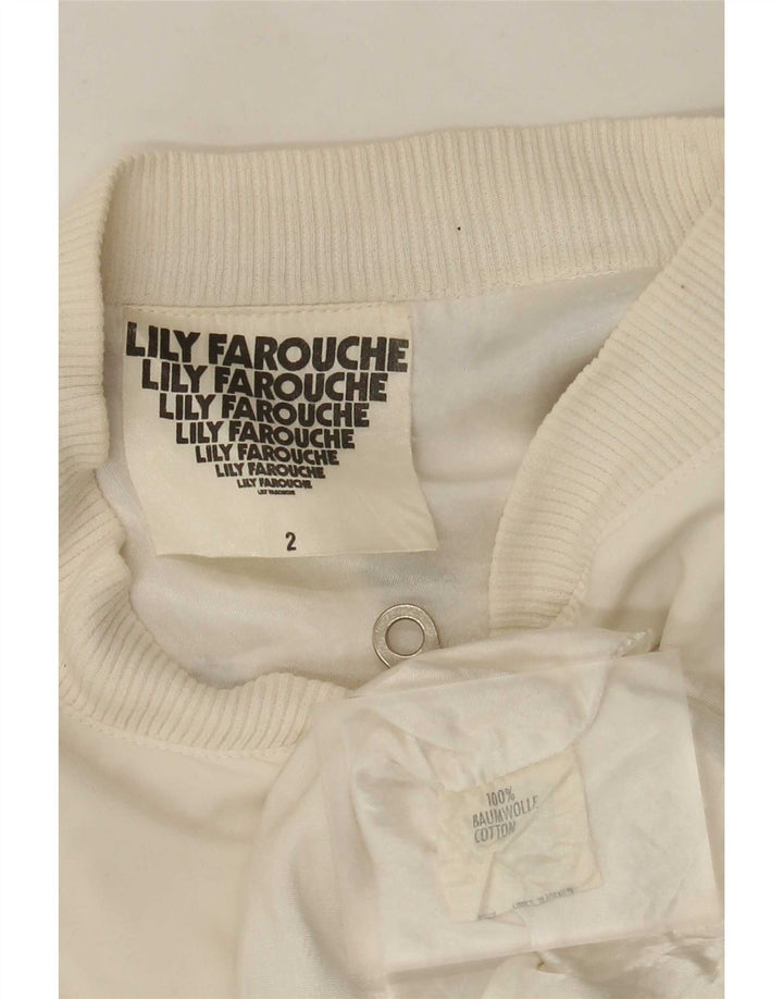 Jaqueta bomber feminina Lily Farouche com estampa gráfica grande EUA 2 XS branco paisley
