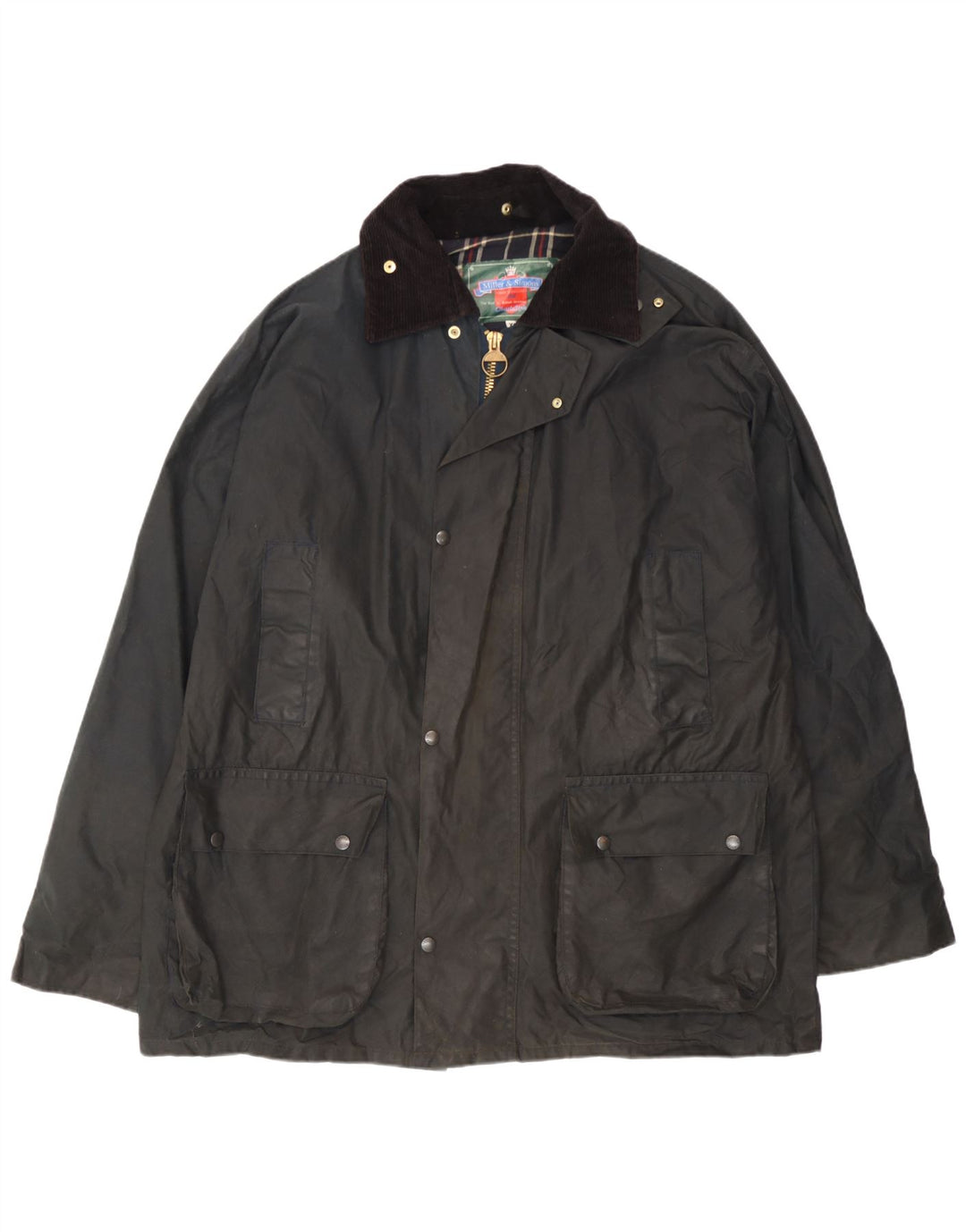 Jaqueta masculina de algodão encerado Miller & Simons Reino Unido 42 XL preta