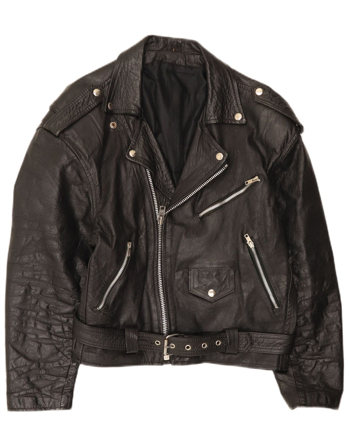 Jaqueta masculina de couro vintage para motociclista Reino Unido 40 couro preto grande