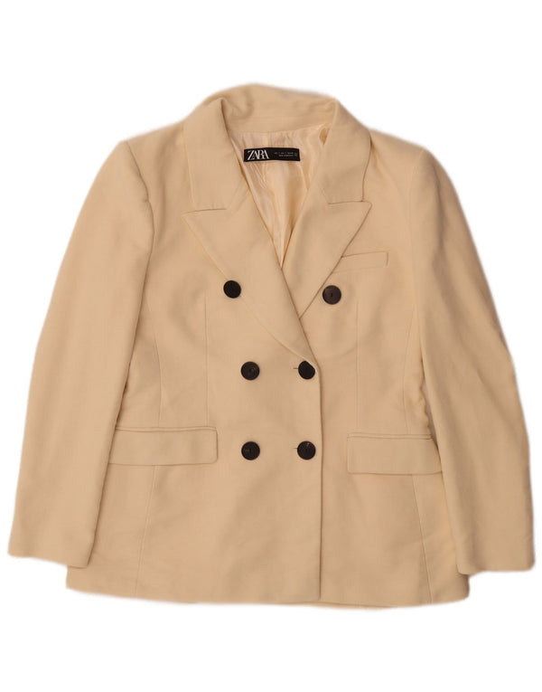 Jaqueta blazer feminina Zara com peito duplo Reino Unido 16 grande algodão branco
