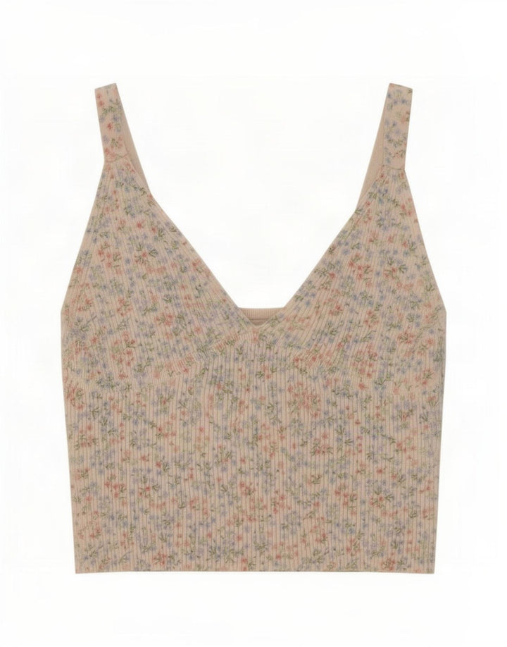 Zara Womens Crop Cami Top UK 12 Médio Off White Floral Poliamida