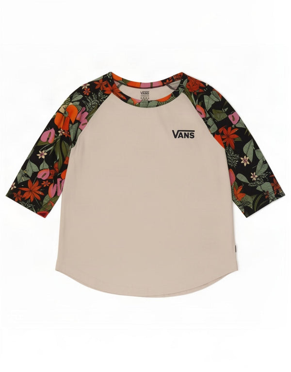 Top feminino Vans manga 3/4 UK 12 médio branco floral algodão