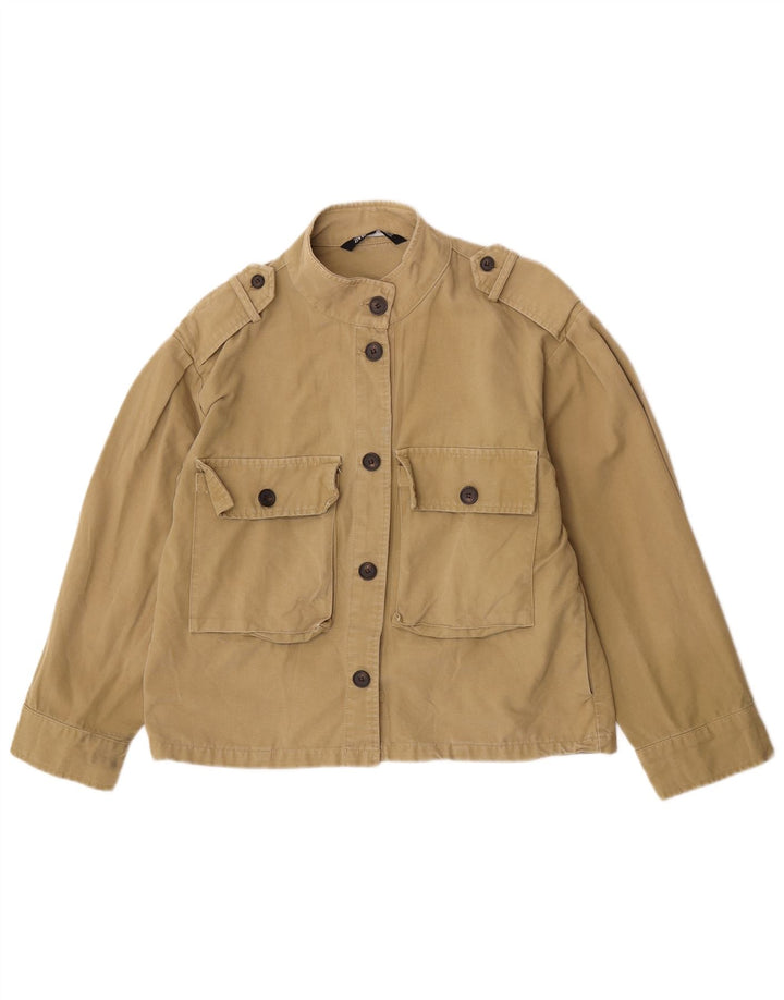 Jaqueta militar oversized feminina Zara Reino Unido 10 algodão cáqui pequeno