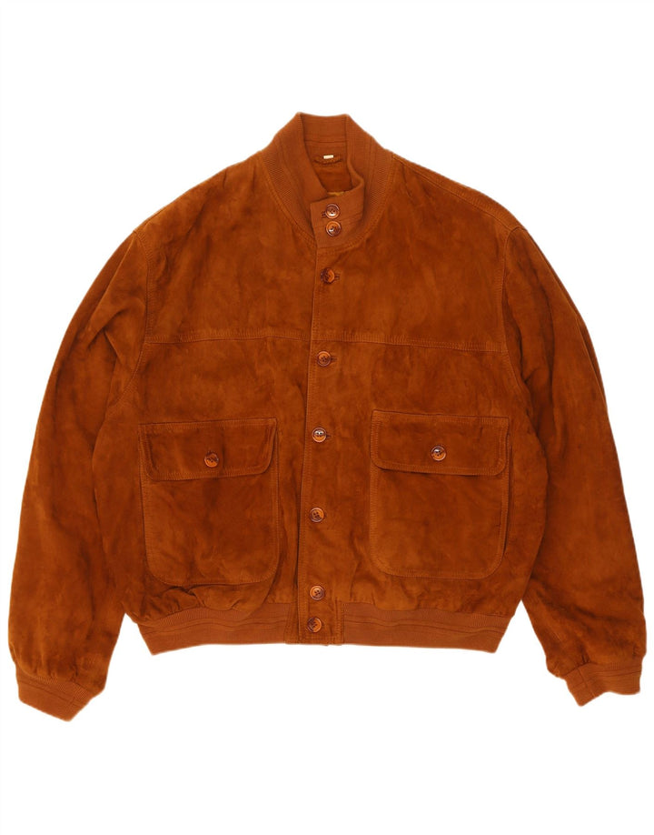 Jaqueta bomber masculina vintage de camurça IT 50 couro marrom grande