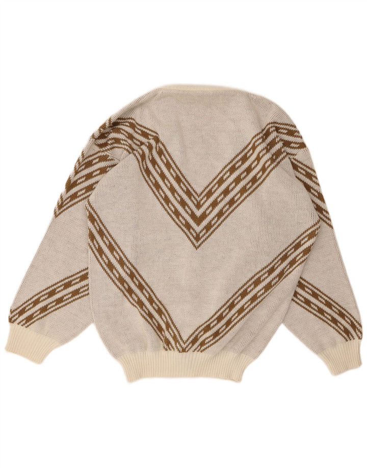 Camisola Cardigan Masculina Vintage XL Off Acrílico Geométrico Branco