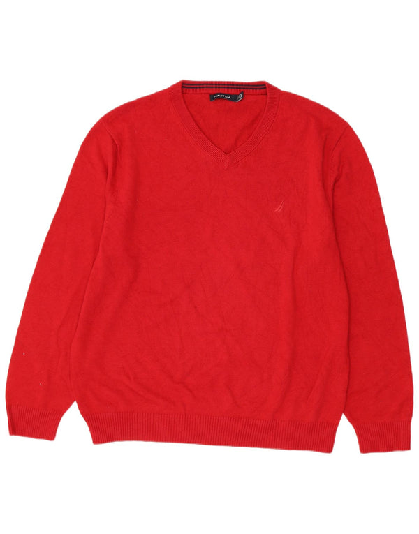 Suéter masculino Nautica com decote em V XL algodão vermelho