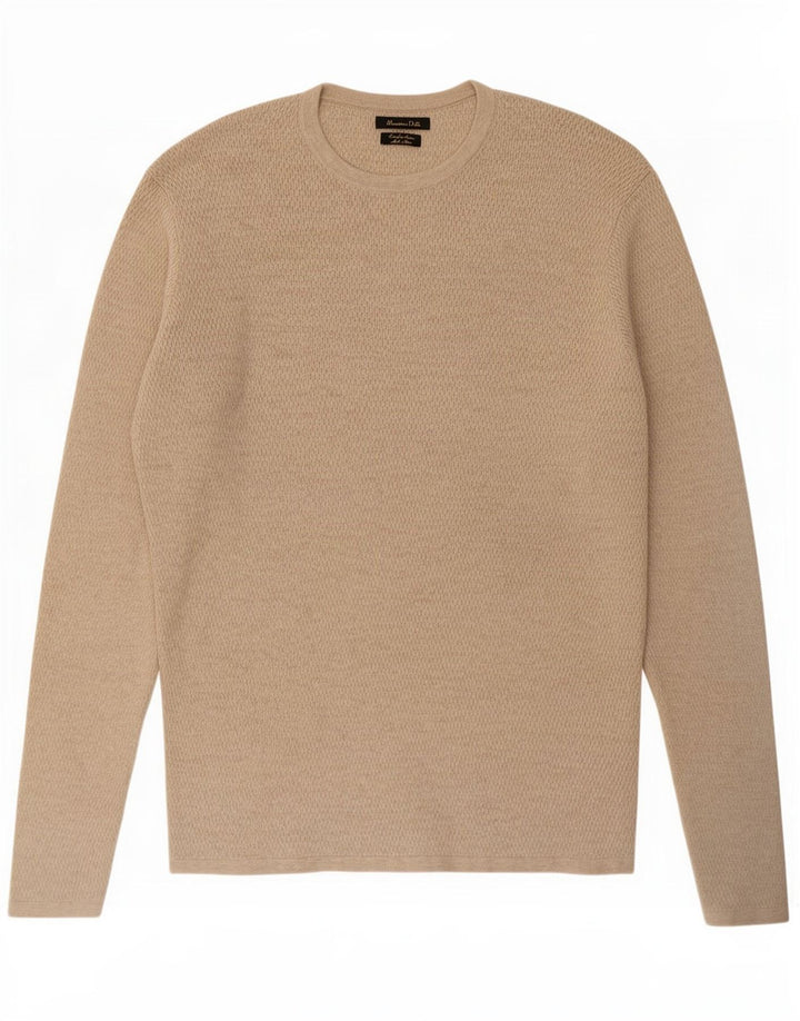 Suéter masculino Massimo Dutti com gola redonda, algodão bege médio