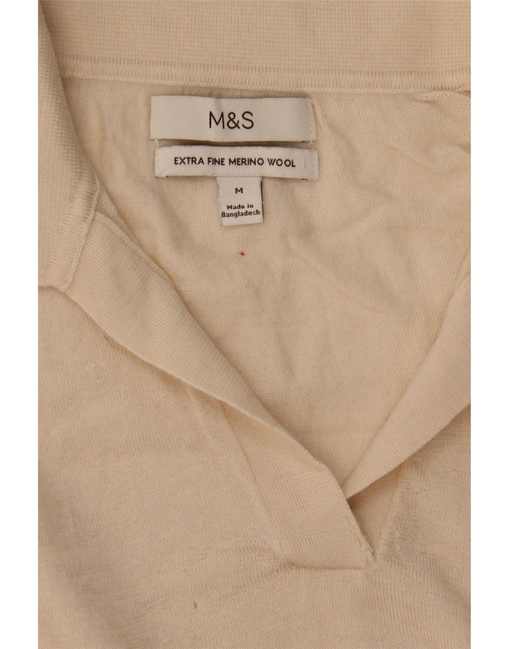 Suéter feminino Marks & Spencer com gola polo e lã bege médio Reino Unido 12