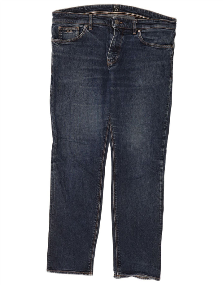 Hugo Boss Mens Straight Jeans W36 L30 Azul Algodão