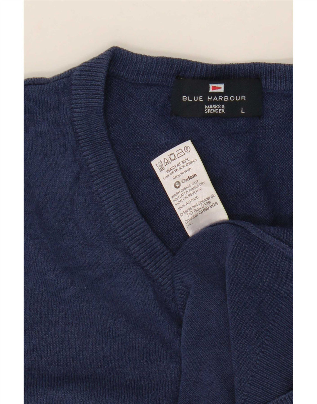 Suéter masculino Marks & Spencer Blue Harbor com decote em V grande azul marinho