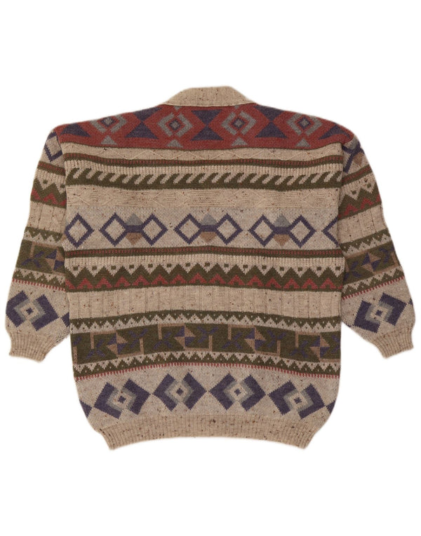 Suéter cardigã masculino vintage grande lã geométrica multicolorida
