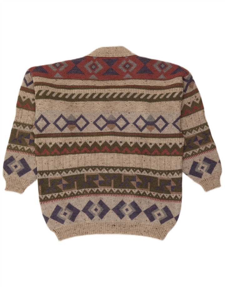 Suéter cardigã masculino vintage grande lã geométrica multicolorida