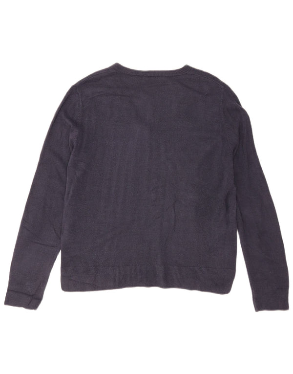 Suéter feminino Marks & Spencer com decote em V Reino Unido 12 médio azul marinho acrílico