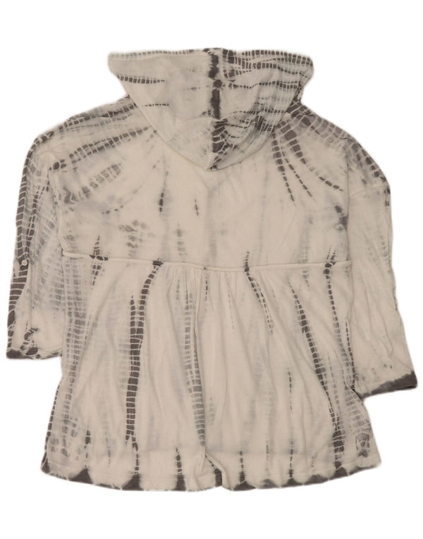 Top feminino vintage com capuz manga 3/4 Reino Unido 14 poliéster tie-dye branco médio