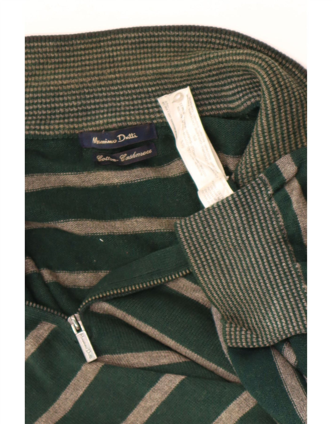Suéter masculino Massimo Dutti com zíper e gola alta de algodão listrado verde grande