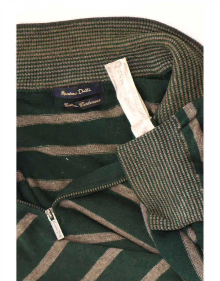 Suéter masculino Massimo Dutti com zíper e gola alta de algodão listrado verde grande