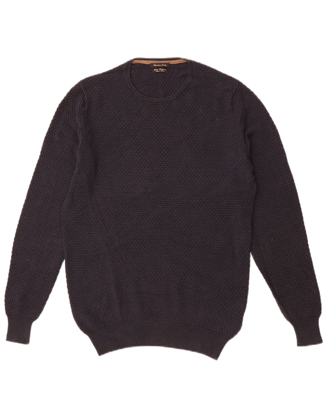 Suéter masculino MASSIMO DUTTI com gola redonda, pequeno algodão azul marinho