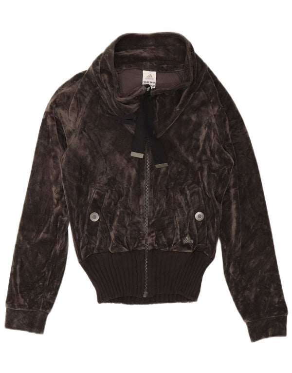 ADIDAS Womens Velvet Tracksuit Top Jacket UK 12 Médio Cinza Algodão