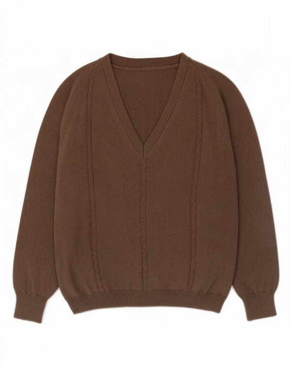 Suéter feminino vintage com decote em V Reino Unido 16 grande marrom