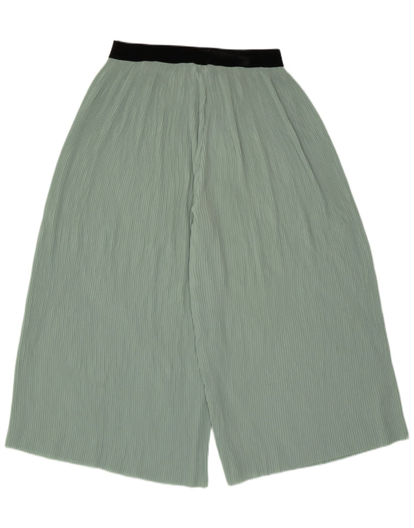 Culottes femininos Zara calças cortadas Reino Unido 16 grande W32 L21 poliéster verde