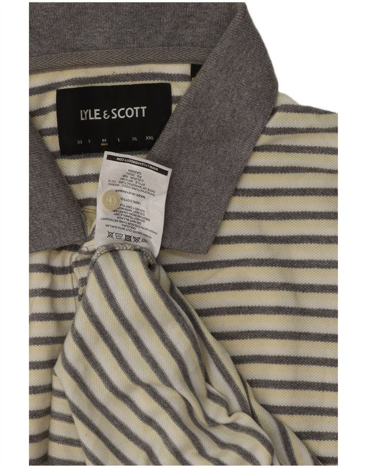 Camisa polo masculina Lyle & Scott de algodão listrado branco médio