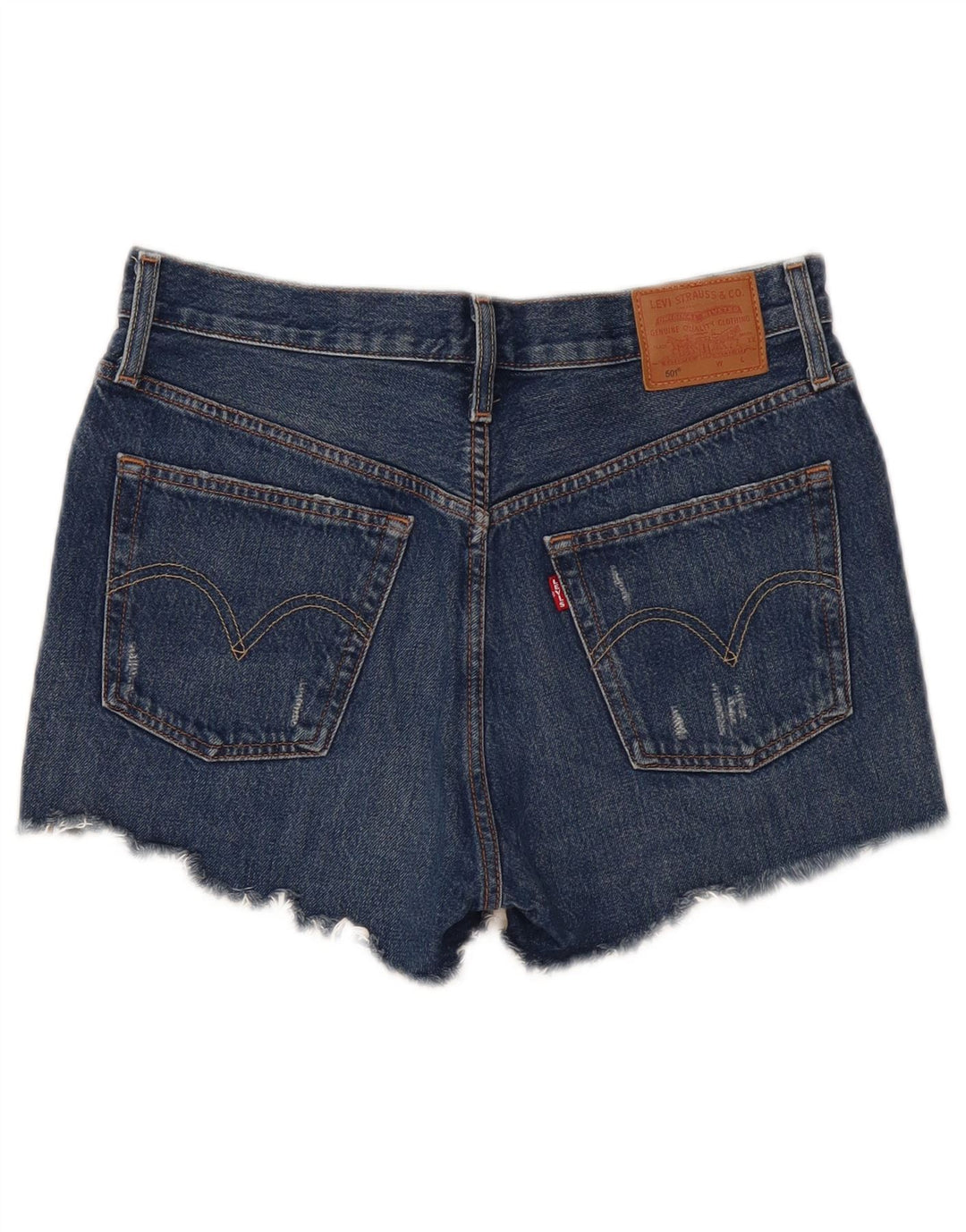 Shorts jeans feminino Levi's 501 desgastado W27 pequeno algodão azul marinho