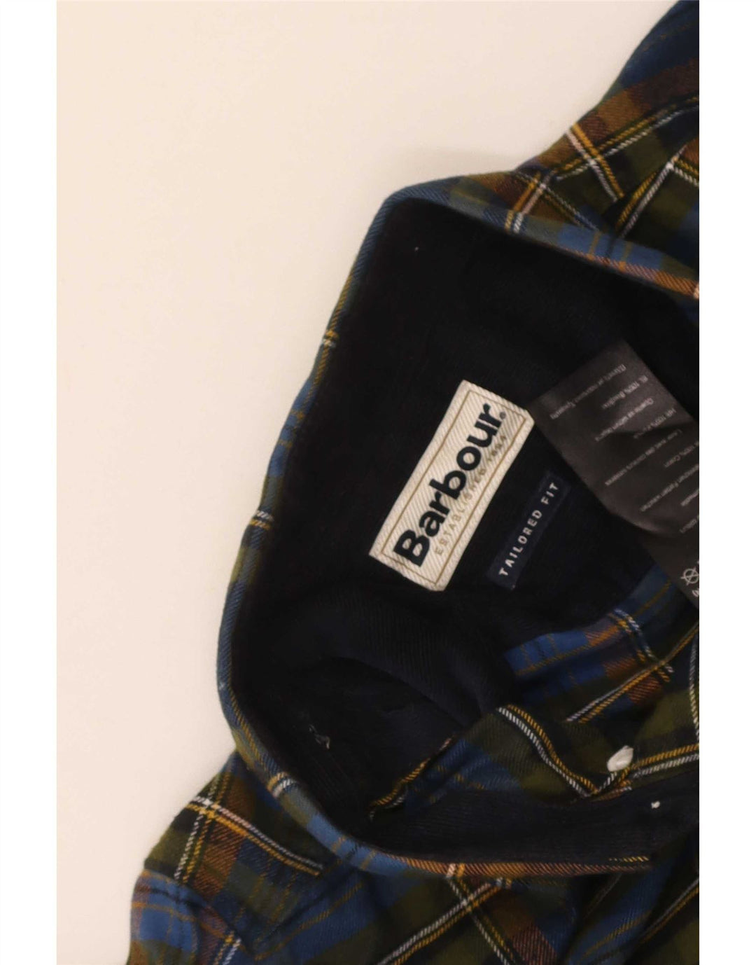 Camisa masculina Barbour de flanela sob medida, algodão xadrez médio azul marinho