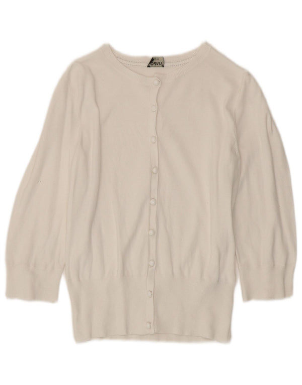 Suéter cardigã feminino Oasis manga 3/4 Reino Unido 12 algodão branco médio