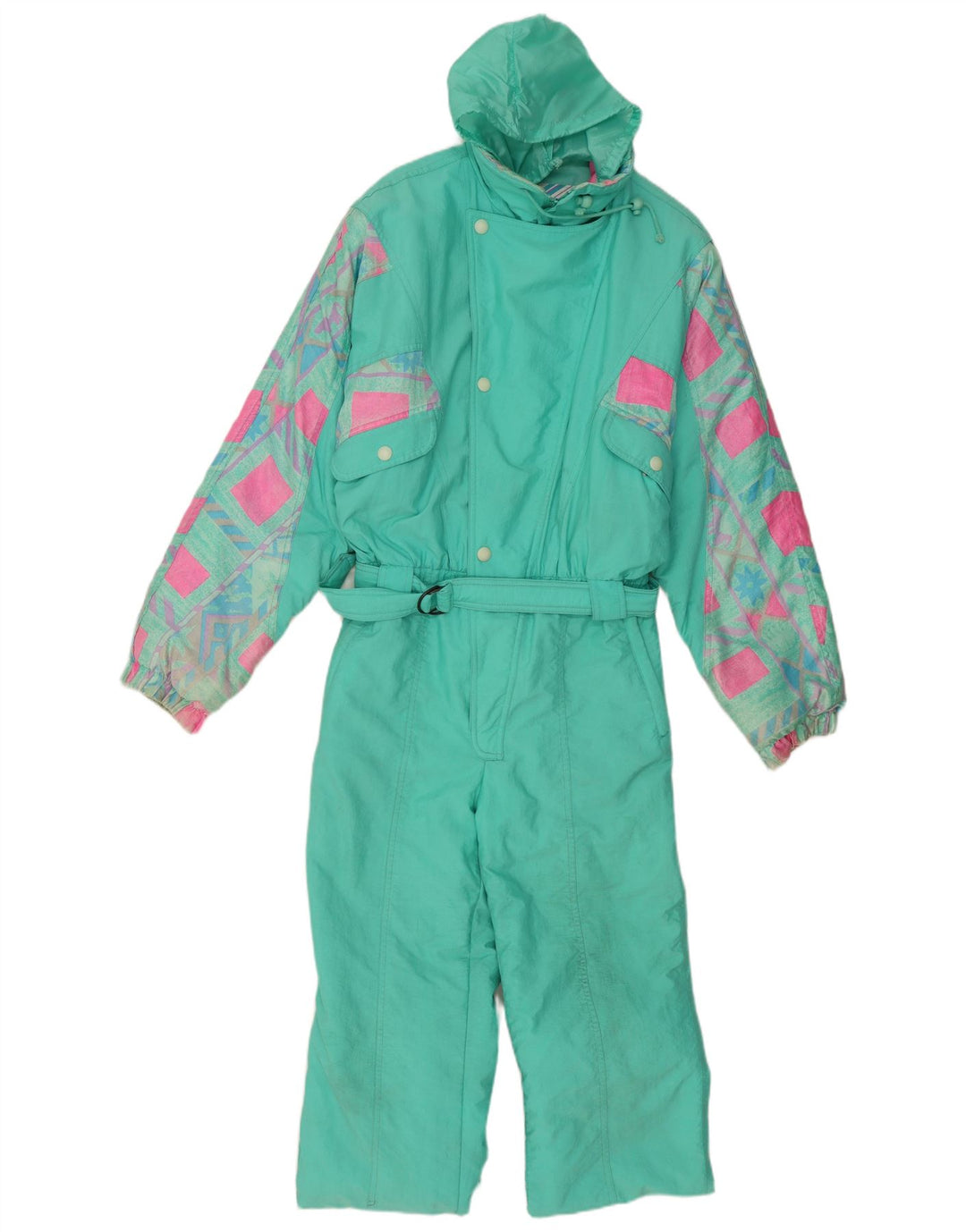 Macacão de esqui masculino C.KEER com capuz grande geométrico turquesa