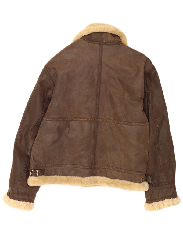Jaqueta de couro Sherpa masculina vintage Reino Unido 42 XL couro marrom